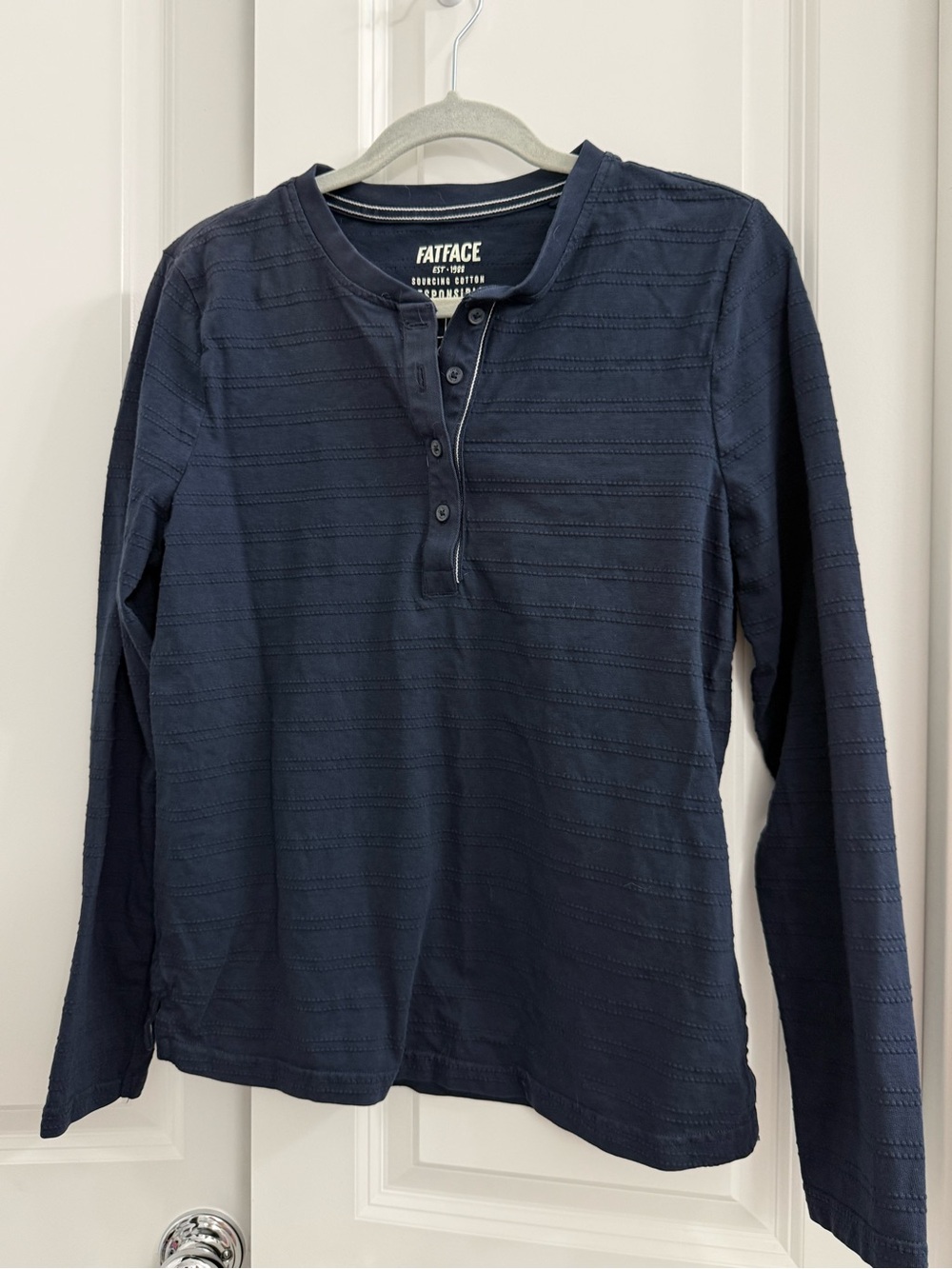 Fat Face Women’s Navy Long-Sleeve Henley Top Seasonal Staple Casual Transition